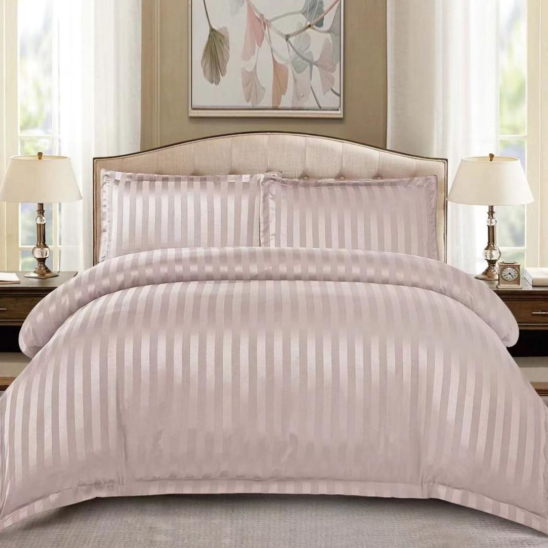 Lenjerie de Pat cu Elastic, 4 Piese, Damasc Satinat Nude, 180x200 cm, 2 Persoane