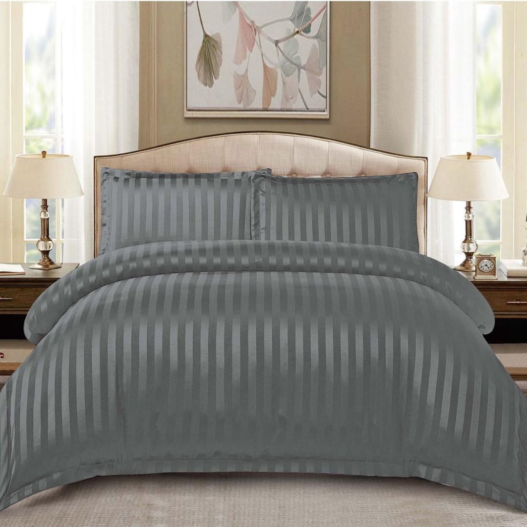 Lenjerie de Pat cu Elastic, 4 Piese, Damasc Satinat Antracit, 180x200 cm, 2 Persoane