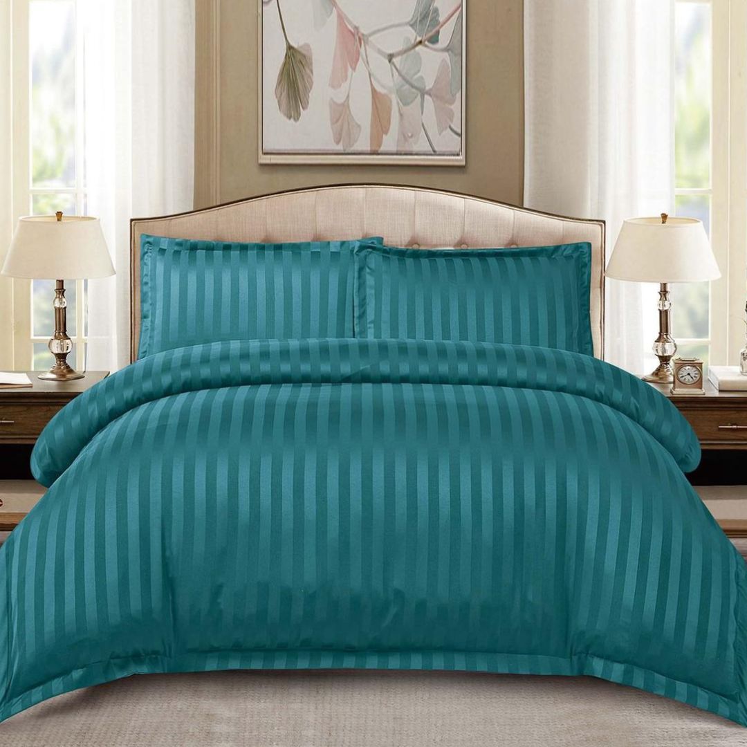 Lenjerie de Pat cu Elastic, 4 Piese, Damasc Satinat Turcoaz Petrol, 180x200 cm, 2 Persoane