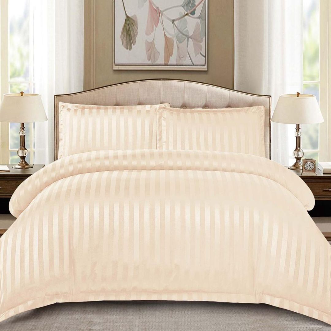 Lenjerie de Pat cu Elastic, 4 Piese, Damasc Satinat Crem Ivoire, 180x200 cm, 2 Persoane